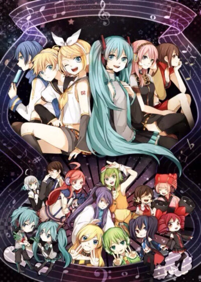 V家 vocaloid miku 初音未来 ia Luka kaito 始音海人 meiko 起音美可 rin 镜音铃 len 镜音连 gumi 弱音 V家全家福 二次元 动漫