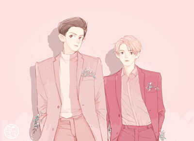 EXO灿烈伯贤灿白手绘插画壁纸CR.BreakBaek