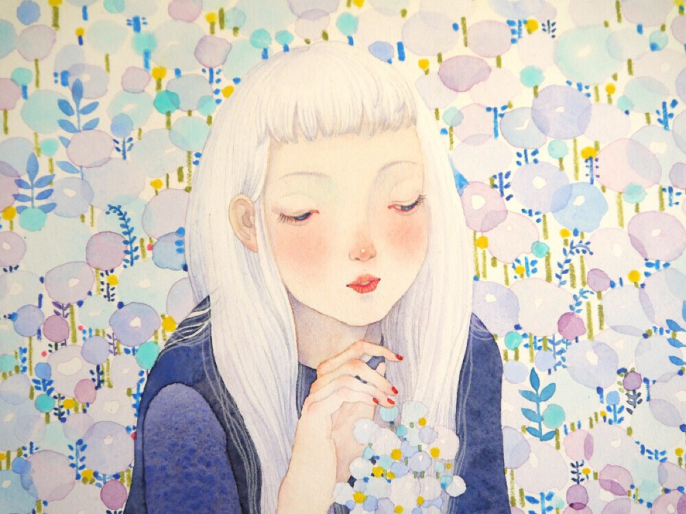 水彩画女孩手绘插画作者by度薇年