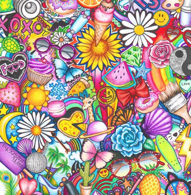 铅笔屑、糖纸也能作画？在17岁的Kristina Webb的巧妙构思下，铅笔屑、糖纸、树叶、花瓣、生菜等不起眼的物件变成了名人画像、晚礼服、海浪、花朵……这一幅幅充满童趣的作品充分诠释了”这世界上本没有废物，只是你把他放错了地方而已”。