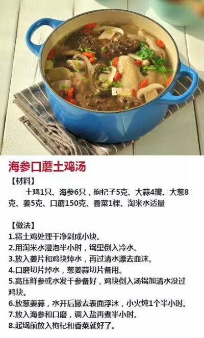 海参口菇土鸡汤