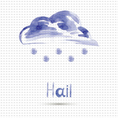 水彩手绘可爱天气预报，hail/hailstone 冰雹