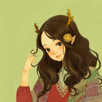 【萤窗小叶】动漫 头像 自截 人物 鹿角 插画 手绘 封面 长发 精灵[为了你，我剪下翅膀，不再飞翔，开始彷徨]