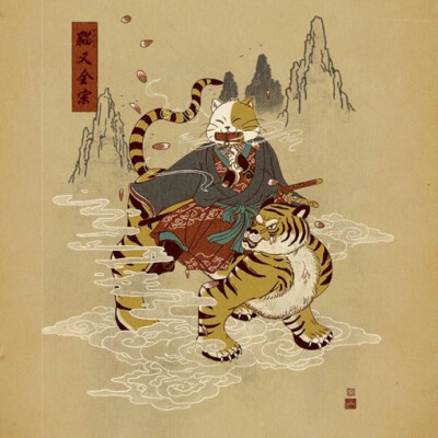 一组日本武士风格的猫咪插画图片，看上去酷酷哒的喵星人，不能乱惹啊。 以前还分享过一篇猫的插画很好看：《东京插画师山田绿的猫咪插画》