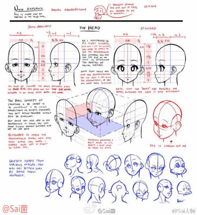 面部角度画法。手绘