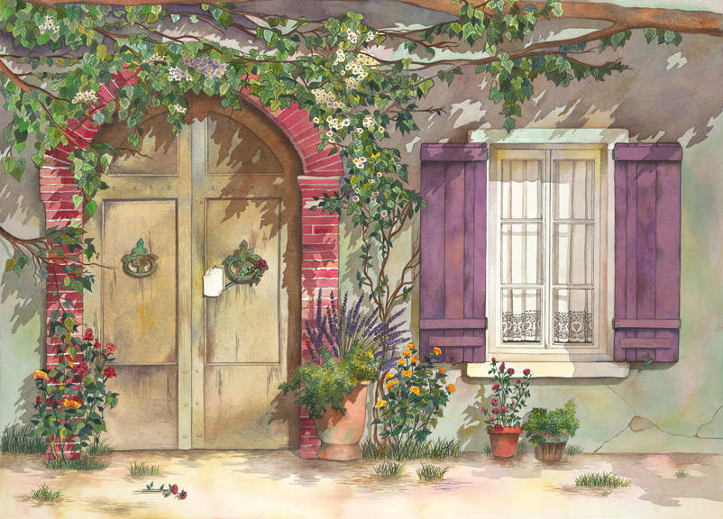  成品 鱼森 来自画师pomm的水彩画，想要这样的房子，有个小庭院，和白色的木制围栏，推开窗，能闻到随风飘来的花香