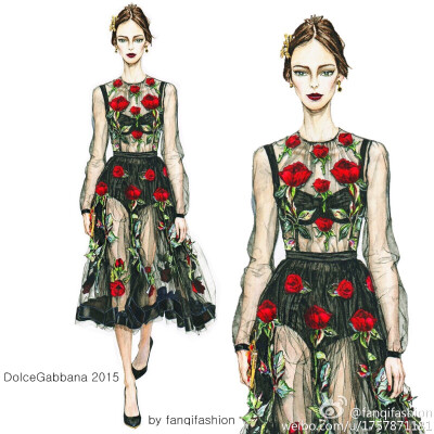 【笔尖时尚】 手绘插画 时装插画 素材 时尚插画 DolceGabbana 2015FW fash 玫瑰有刺，因為是玫瑰。来自 fanqifashion 投稿