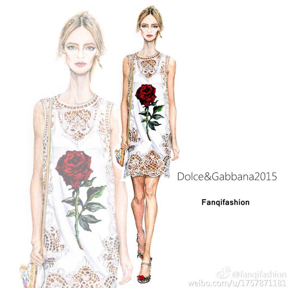 【笔尖时尚】 手绘插画 时装插画 素材 时尚插画 DolceGabbana 2015FW fash 玫瑰有刺，因為是玫瑰。来自 fanqifashion 投稿