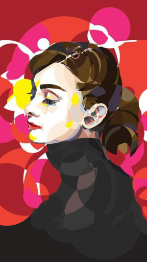 手机壁纸 锁屏壁纸 高清 插画 奥黛丽赫本