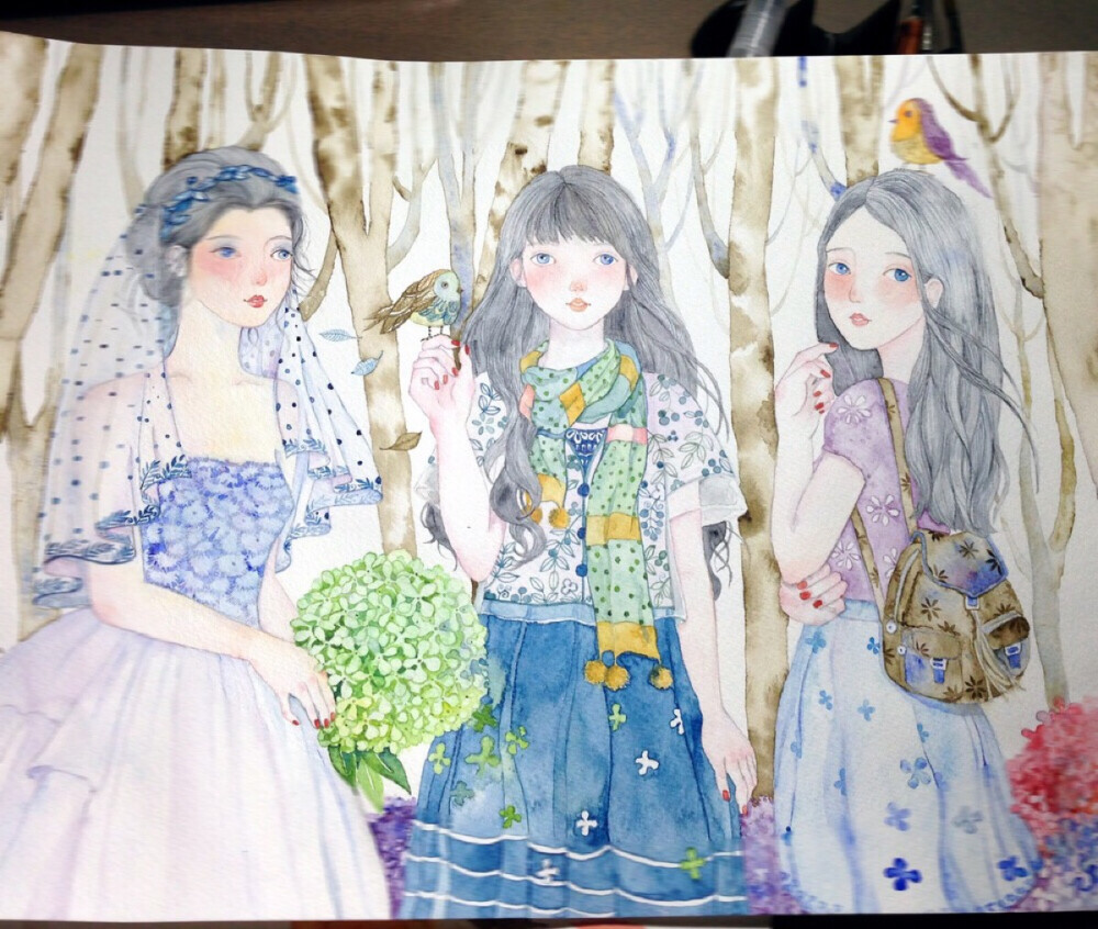 水彩畫 手繪 女孩 插畫 作者by 如月livia