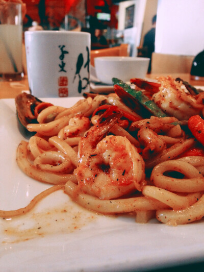 Spicy seafood udon pasta