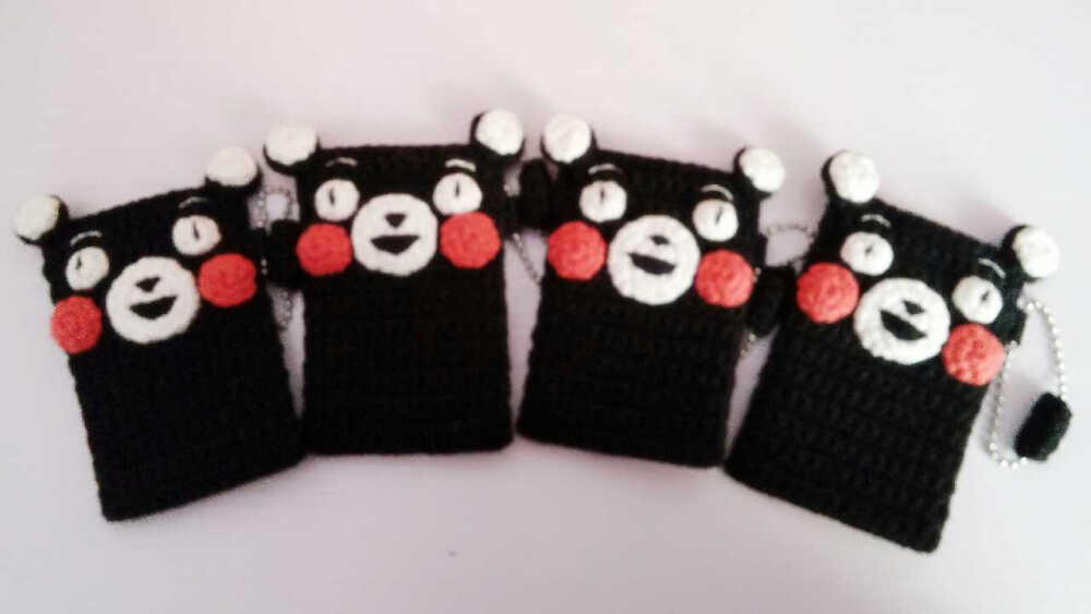 花田针织毛线编织熊本熊卡套