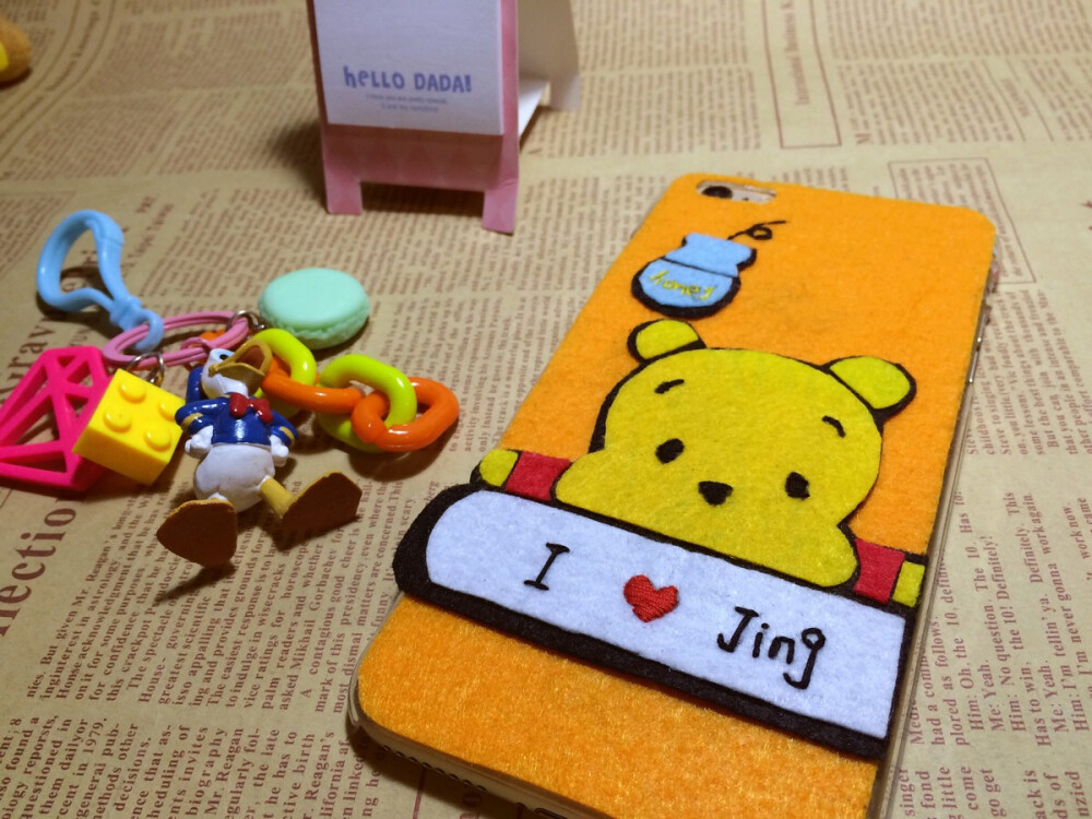 hand made 有署名的 维尼不织布手机壳