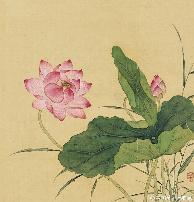 【 清 李秉德 《满庭芳华》 】册页（共十二开），绢本设色，32×30cm×12。 清人李秉德善画春景花色，皇帝南巡时献出图册，倍得圣心而被招揽入宫。本册花卉，浓淡皆有，清雅富丽俱全，勾勒工严，润染细腻，且群芳皆有其美态，各花自有自境界，正是“一花一世界”。