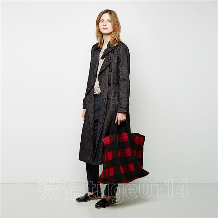 拼色格子羊毛混纺手提单肩包 法国设计师