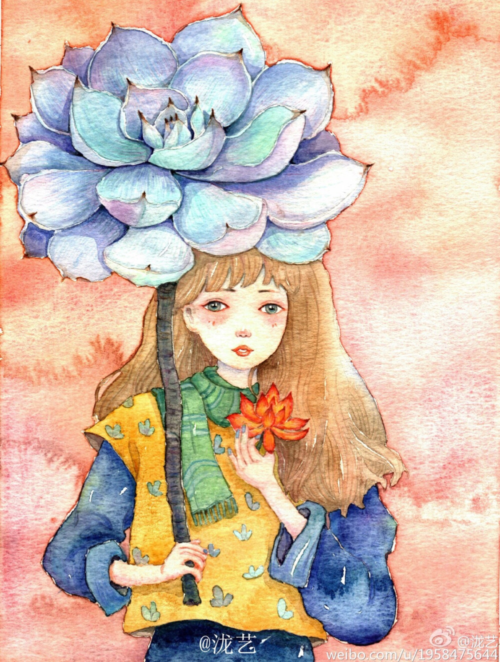 水彩画 手绘 插画 女孩 作者微博by 泷艺