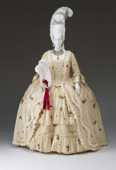 有衬裙大约1750-1760口袋礼服：杰出的英国丝绸锦缎，丝绸，手工花边，真丝云锦博物馆收藏