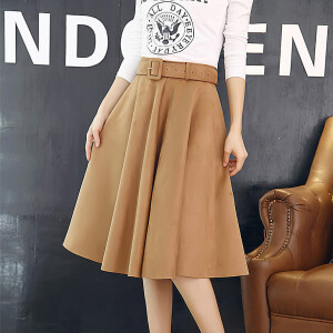 秋冬复古鹿皮绒中长款百褶半身裙中高腰显瘦a字裙大摆伞裙女