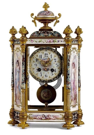 19世纪法国镶嵌珐琅搪瓷座钟 h.15.5