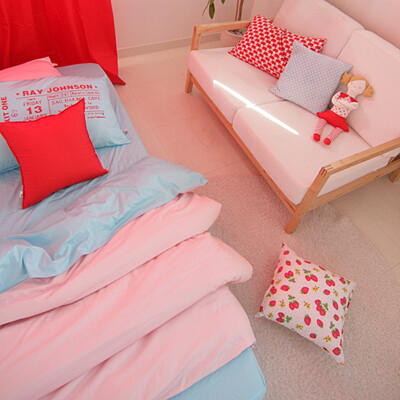 学生宿舍简约床品三件套全棉纯色可爱公主床斜纹被套粉色