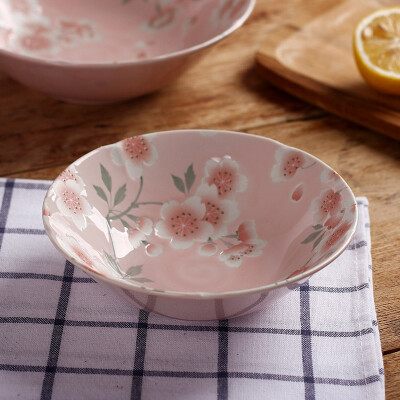 日本进口美浓烧陶瓷碗饭碗釉下彩汤碗面碗 樱花浮雕日式料理餐具