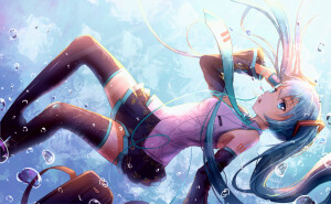 动漫女生  初音  水中