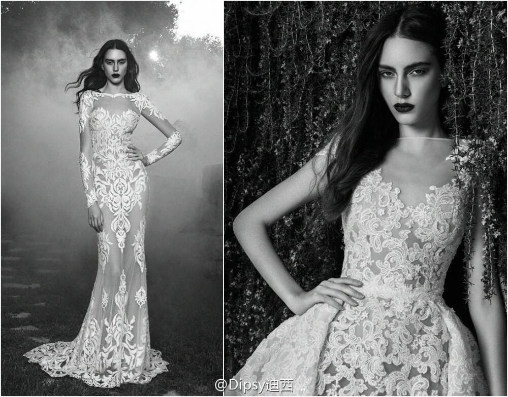 Zuhair Murad 2016 秋冬婚纱系列┃黎巴嫩仙牌最新季婚纱用黑白影调表现林间奇幻唯美，工艺细节一如既往的复杂考究，从裙身到头纱的设计上绝对虏获贵族心女王梦的新娘们，就是那种孤傲并冷艳着的迷雾美人儿~~~~转自微博