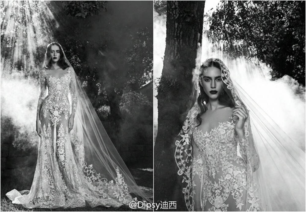 Zuhair Murad 2016 秋冬婚纱系列┃黎巴嫩仙牌最新季婚纱用黑白影调表现林间奇幻唯美，工艺细节一如既往的复杂考究，从裙身到头纱的设计上绝对虏获贵族心女王梦的新娘们，就是那种孤傲并冷艳着的迷雾美人儿~~~~转自微博