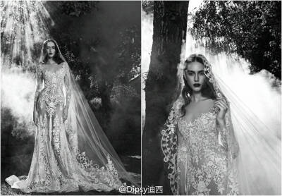 Zuhair Murad 2016 秋冬婚纱系列┃黎巴嫩仙牌最新季婚纱用黑白影调表现林间奇幻唯美，工艺细节一如既往的复杂考究，从裙身到头纱的设计上绝对虏获贵族心女王梦的新娘们，就是那种孤傲并冷艳着的迷雾美人儿~~~~转自微…