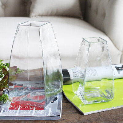 方形透明玻璃花瓶 水培富贵竹花瓶器 家居客厅装饰品插花瓶摆件
