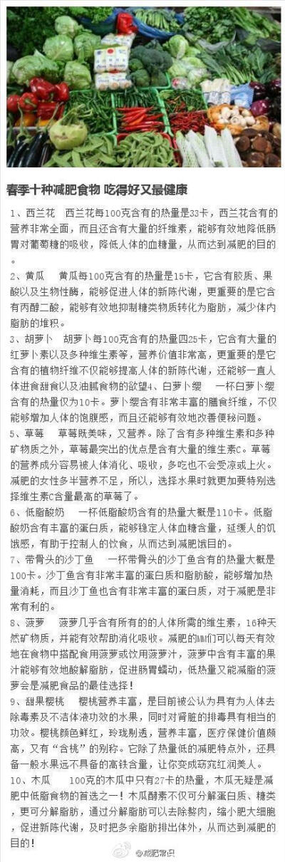 春季十种减肥食物，吃得好又能健康减肥。