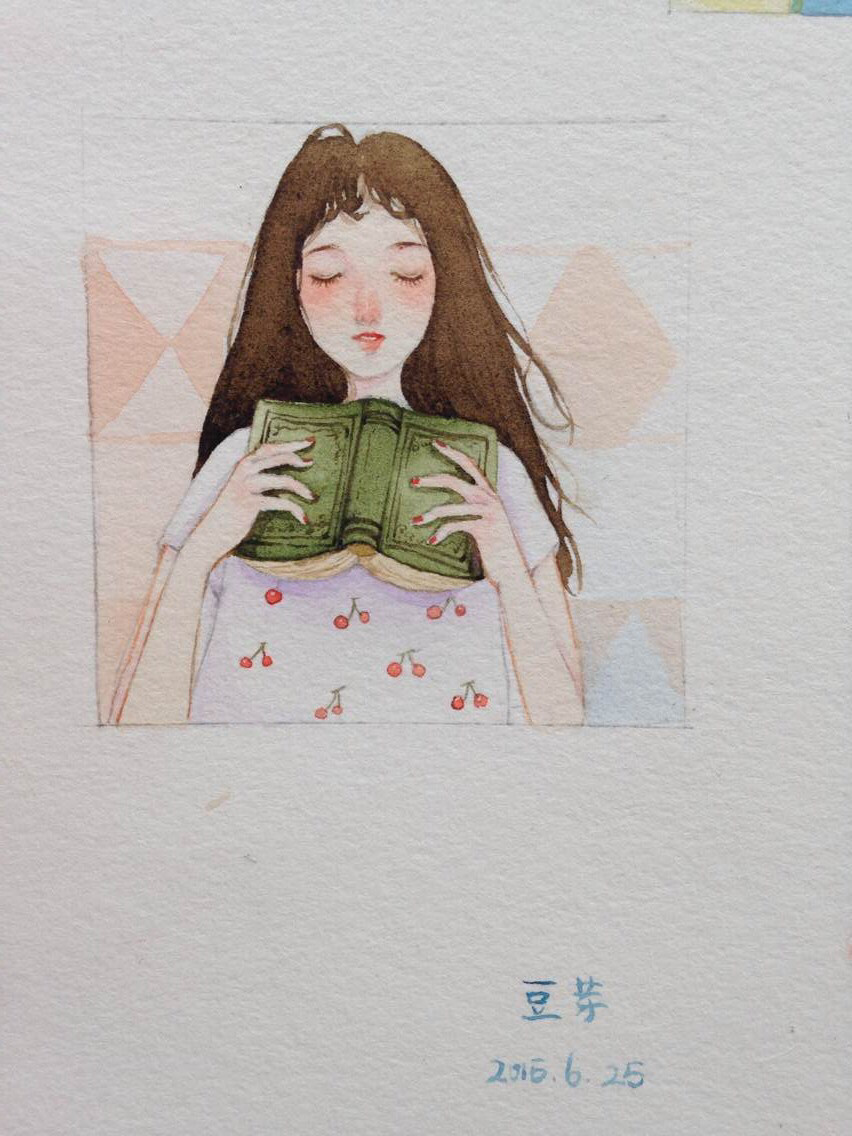 水彩画 女孩 手绘 插画家园 作者by 豆芽