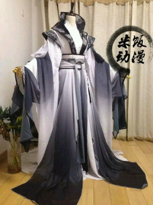 古装/cos服  墨舞风烟  黑白渐变古装  白字画/琴师/墨冰仙