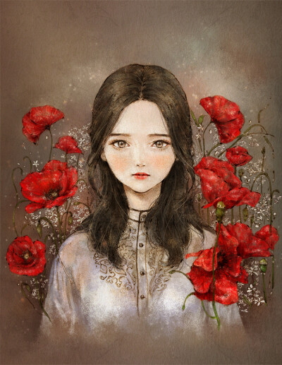 红罂粟花少女 ~来自韩国插画家Aeppol