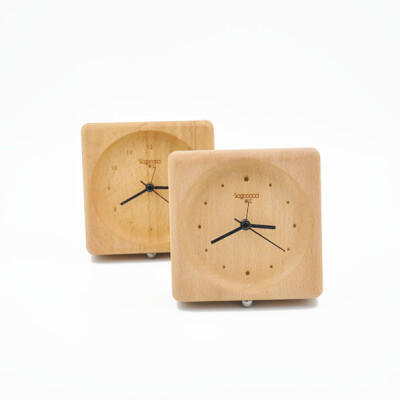 原木静音闹钟简约现代榉木时钟日式方形小闹钟木质自然设计钟表