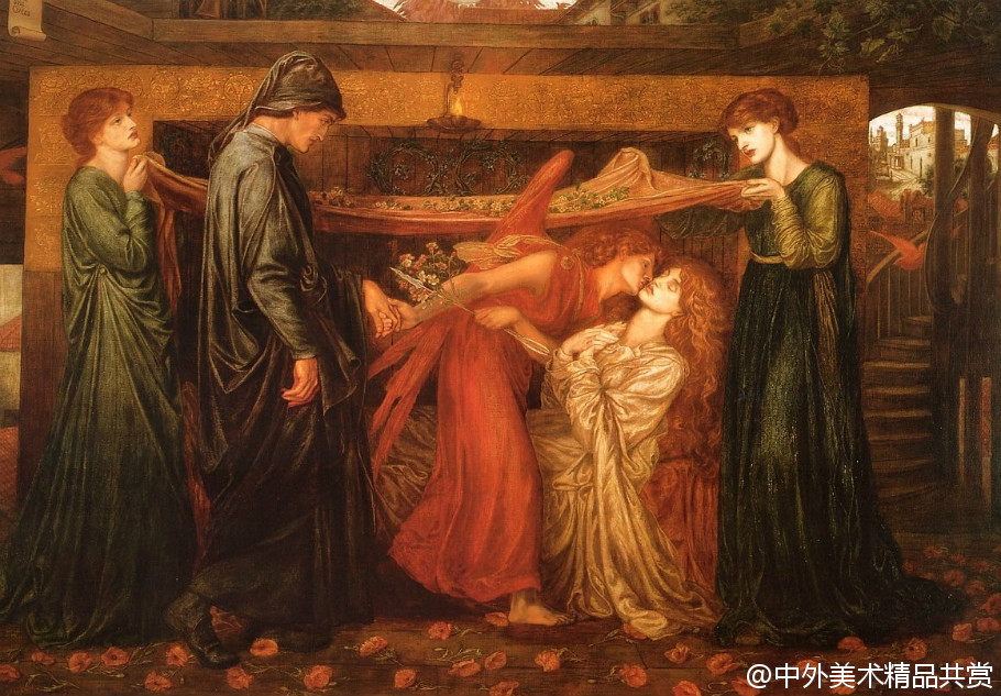 罗塞蒂（Dante Gabriel Rossetti ，1828─1882 ）1 —— 罗塞蒂出生于英国维多利亚时期意大利裔的罗塞蒂家族；1848年与威廉·霍尔曼·亨特和约翰·艾佛雷特·米莱发起艺术运动，成立拉斐尔前派，主张回归意大利文艺复兴初期画风，反对风格主义、现实主义、印象派和学院派的教学方法。