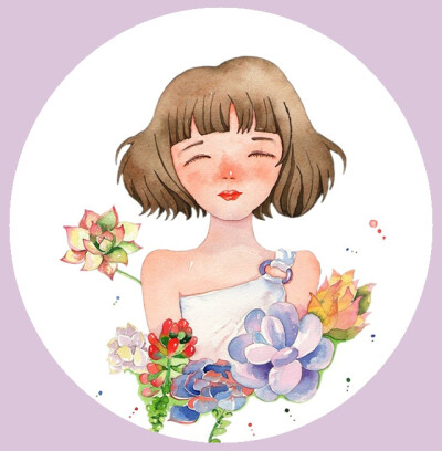 水彩画 手绘 女孩 插画家园 作者by 刘00睡不饱