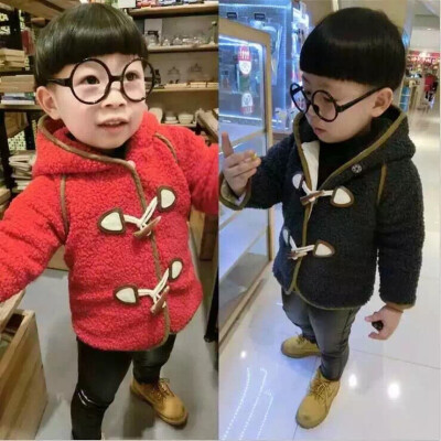 1578690 加厚羊羔毛外套。男女宝宝都好穿，红色,灰色, 尺码：80～110 98包邮