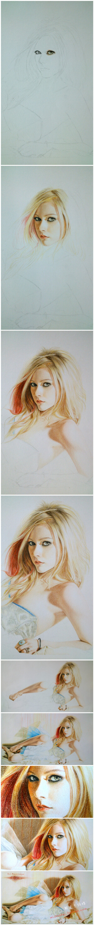 彩铅画 艾薇儿 明星 教程 绘画过程 素描 手绘 肖像画 装饰画 订制 古装 https://mlshouhui.taobao.com