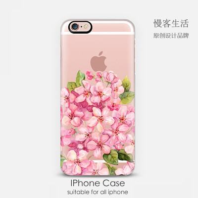 玫瑰金粉色桃花苹果6 iphone6s plus 原创意手机壳透明超薄软铁盒