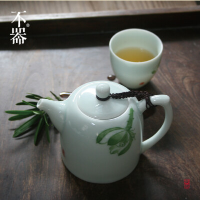 不器家茶具 手绘青瓷把手壶 茶盘套组四件套.水之湄