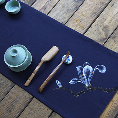 原创棉麻手绘茶席 禅意桌旗 布艺茶毯茶席香席 香道席 两面可用
