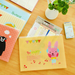 韩国创意文具可爱卡通动物快乐家族拉边袋A4A5文件包透明资料夹
