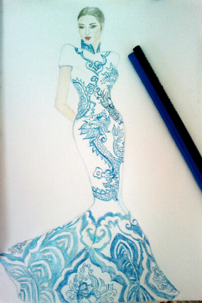 青花瓷（彩色铅笔画）