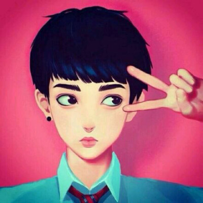 情侣头像，动漫二次元剪刀手少年。