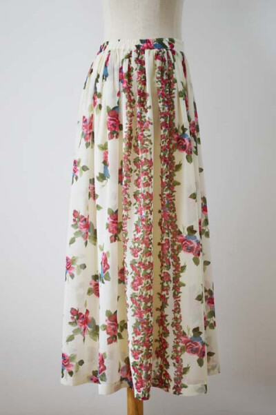 1960s vintage红玫瑰雪纺古着孤品高腰半身裙