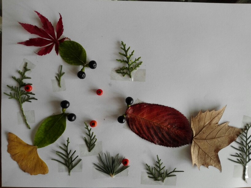 树叶贴画，秋日金鱼