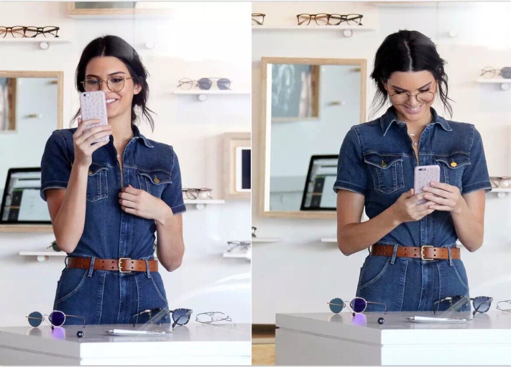 牛仔+细框眼镜是有多美呀 Kendall Jenner