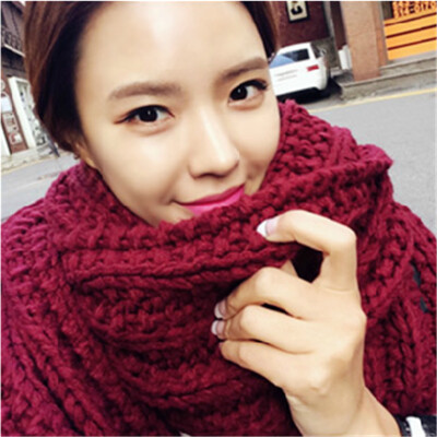 韩国女秋冬季针织粗毛线围巾 韩版冬天长款加厚纯色保暖学生围脖