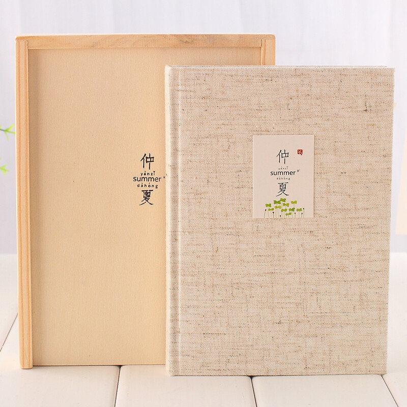 日本小清新抽拉式原木木盒笔记本手帐本棉麻质感记事本手绘彩页本